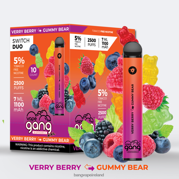 Bang Vape Dublin - Vape Gang Switch Duo 2 flavors (Box of 10) Very Berry - Gummy Bear 2FNHP48