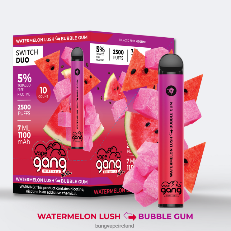 Vape Gang Disposables - Vape Gang Switch Duo 2 flavors (Box of 10) Watermelon Lush - Bubble Gum 2FNHP49
