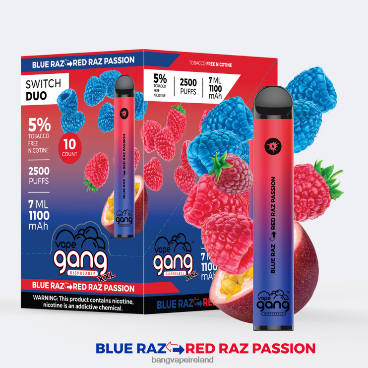 Vape Gang Dublin - Vape Gang Switch Duo 2 flavors (Box of 10) Blue Razz - Red Razz Passion 2FNHP41